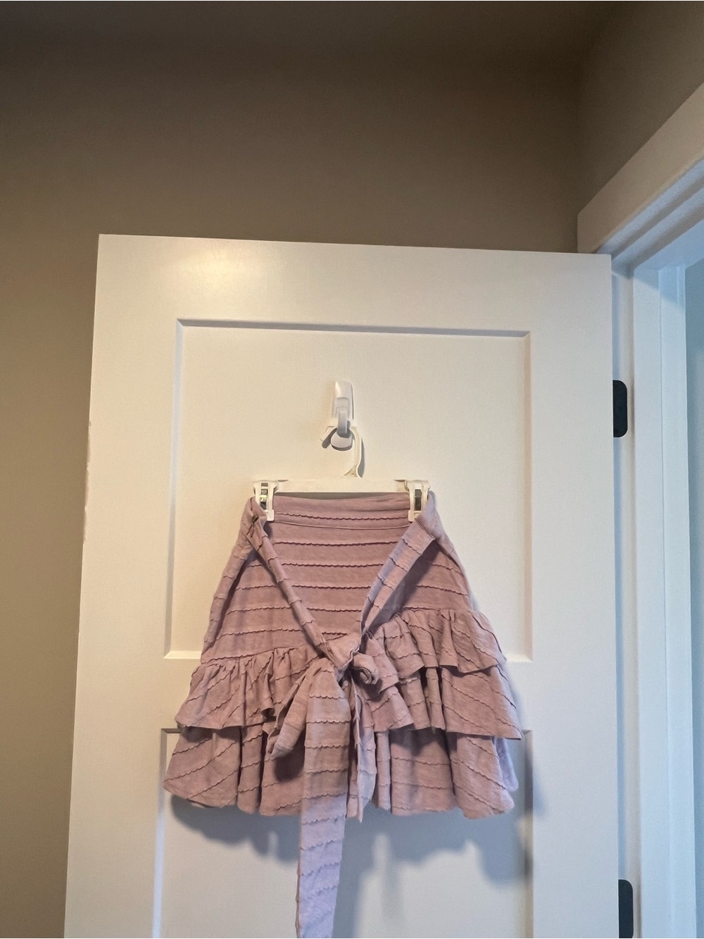 REVOLVE Lavender Tiered Ruffle Mini Skirt with Waist Tie